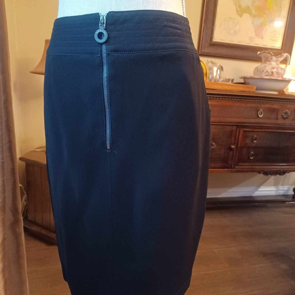 Black Armani Collezioni Pencil Skirt, Zip Front, Round Pull, NM Tags